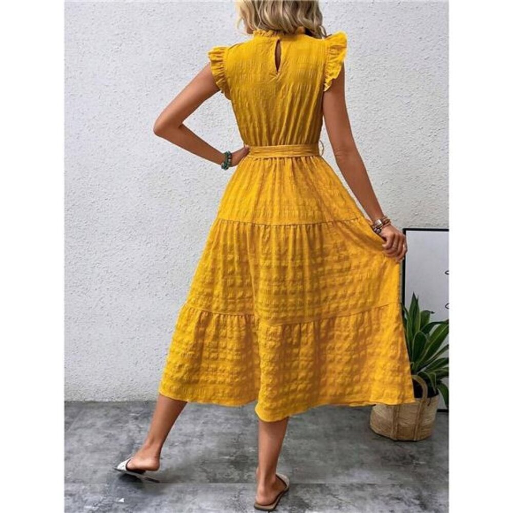Tied Ruffled Cap Sleeve Midi Dress - Picture 2 of 16
